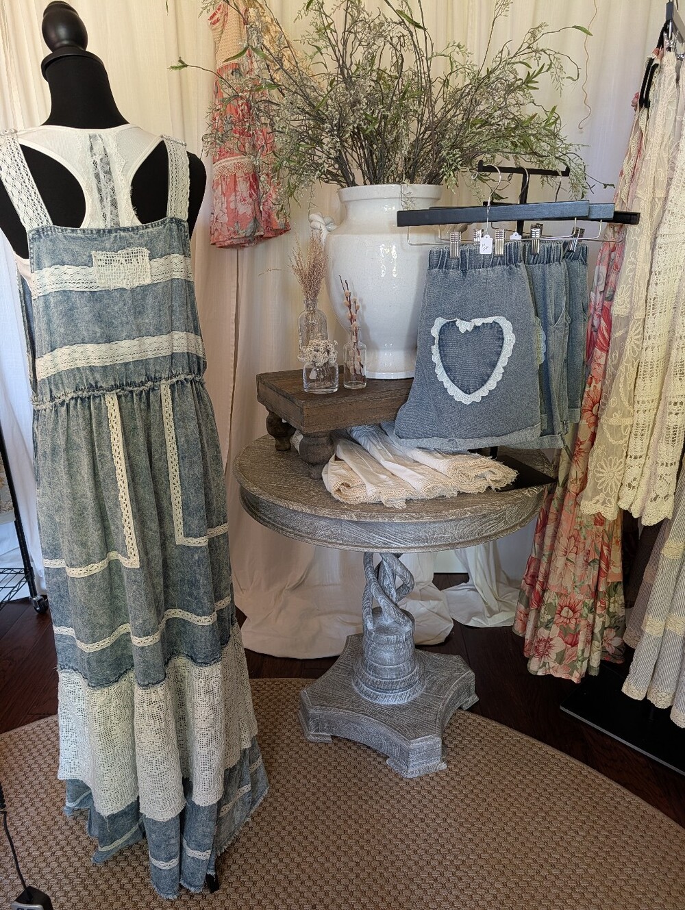 POL LONG OVERALL DRESS-DENIM, CROCHET POCKET, RUFFLES*New Collection For Summer - Picture 7 of 7